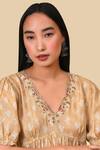 Shop_NUHH_Beige Muslin Printed Striped V Neck Floral Anarkali And Pant Set  _Online_at_Aza_Fashions