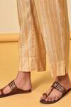 NUHH_Beige Muslin Printed Striped V Neck Floral Anarkali And Pant Set  _at_Aza_Fashions