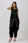 Buy_Nidzign Couture_Black Crepe Plain Round Asymmetric Top And Pant Set _at_Aza_Fashions