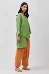 Nidzign Couture_Green 100% Cotton Crinkle Plain Asymmetric Top And Pant Set_Online_at_Aza_Fashions