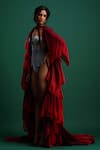 Shop_Nidhi Yasha_Maroon Viscose Ruffle Cape _Online_at_Aza_Fashions