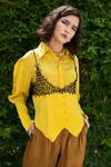 Buy_Nidzign Couture_Gold Cotton Poplin Spread Collar Fleur Shirt_at_Aza_Fashions