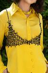Nidzign Couture_Gold Cotton Poplin Spread Collar Fleur Shirt_Online_at_Aza_Fashions