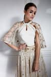Buy_Nidzign Couture_White Organza Embroidery Halter Embellished Cape Top And Skirt Set_at_Aza_Fashions