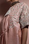 Nidzign Couture_Peach Raw Silk Embroidery Round Layered Tie-up Jumpsuit_Online_at_Aza_Fashions
