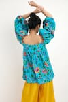 Shop_Nikasha_Blue 100% Cotton Hand Painted Chintz Motif V Neck Dress _at_Aza_Fashions