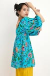 Nikasha_Blue 100% Cotton Hand Painted Chintz Motif V Neck Dress _Online_at_Aza_Fashions