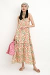 Buy_Nikasha_Beige Polka Dots V Neck Cotton Silk Maxi Dress _at_Aza_Fashions