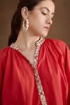 Shop_Nikasha_Coral Cotton Mirrors, Tassels Round Neck Balloon Sleeve Shirt Dress _Online_at_Aza_Fashions