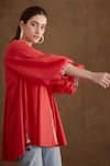 Nikasha_Coral Cotton Mirrors, Tassels Round Neck Balloon Sleeve Shirt Dress _at_Aza_Fashions