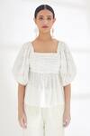 Nikasha_Ivory 100% Cotton Embroidery Mirror Square Neck Top _Online_at_Aza_Fashions
