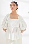 Buy_Nikasha_Ivory 100% Cotton Embroidery Mirror Square Neck Top _Online_at_Aza_Fashions