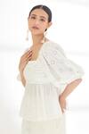 Shop_Nikasha_Ivory 100% Cotton Embroidery Mirror Square Neck Top _Online_at_Aza_Fashions