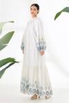 Nikasha_Ivory Cotton Poplin Mirror Round High Neck Schiffli Tiered Dress _Online_at_Aza_Fashions