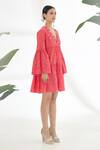 Shop_Nikasha_Fuchsia 100% Cotton Mirror Scallop V Neck Bell Sleeve Tiered Dress _Online_at_Aza_Fashions