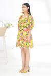 Buy_Nikasha_Yellow Cotton Poplin Banana, Fruit Square Neck Bubble Sleeve Hand Painted Dress _Online_at_Aza_Fashions