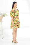 Shop_Nikasha_Yellow Cotton Poplin Banana, Fruit Square Neck Bubble Sleeve Hand Painted Dress _Online_at_Aza_Fashions