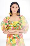 Nikasha_Yellow Cotton Poplin Banana, Fruit Square Neck Bubble Sleeve Hand Painted Dress _Online