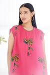 Shop_Nikasha_Fuchsia 100% Crepe Banana Tree Round Hand Painted Dress _Online_at_Aza_Fashions
