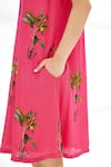 Nikasha_Fuchsia 100% Crepe Banana Tree Round Hand Painted Dress _at_Aza_Fashions