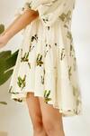 Shop_Nikasha_Off White Cotton Silk Banana Tree V Neck Hand Painted Dress 
