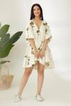 Nikasha_Off White Cotton Silk Banana Tree V Neck Hand Painted Dress _Online_at_Aza_Fashions