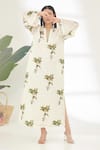 Nikasha_Off White Cotton Silk Banana Tree Notched Hand Painted Dress _Online_at_Aza_Fashions