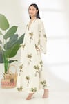 Buy_Nikasha_Off White Cotton Silk Banana Tree Notched Hand Painted Dress _Online_at_Aza_Fashions