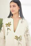 Nikasha_Off White Cotton Silk Banana Tree Notched Hand Painted Dress _at_Aza_Fashions