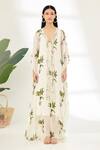 Nikasha_Off White Georgette Printed Banana Tree V Neck Hand Kaftan _Online_at_Aza_Fashions