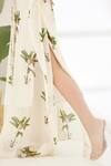 Nikasha_Off White Georgette Printed Banana Tree V Neck Hand Kaftan _at_Aza_Fashions