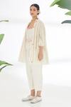 Nikasha_Cream Jamdani Cotton And Hand Reversible Tiered Jacket _Online_at_Aza_Fashions