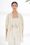 Buy_Nikasha_Cream Jamdani Cotton And Hand Reversible Tiered Jacket _Online_at_Aza_Fashions