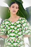 Shop_Nikasha_Off White Cotton Poplin Hand Painted Parakeet Print Tiered Dress_Online_at_Aza_Fashions