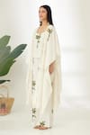 Nikasha_Off White Handwoven Cotton Sequin, Banana Tree Print, Thread And Hand Kaftan _at_Aza_Fashions