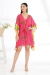 Buy_Nikasha_Fuchsia 100% Cotton Painted Print And Embroidered Banana Fruit Kaftan _Online_at_Aza_Fashions