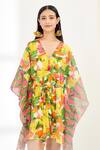 Buy_Nikasha_Yellow 100% Cotton Banana Fruit Tree Print And Stitch Details V Neck Kaftan _Online_at_Aza_Fashions
