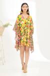 Nikasha_Yellow 100% Cotton Banana Fruit Tree Print And Stitch Details V Neck Kaftan _at_Aza_Fashions
