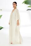 Nikasha_Cream Jamdani Cotton And Hand Stitched Deep V Neck Kaftan _Online_at_Aza_Fashions