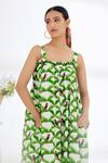 Shop_Nikasha_Off White 100% Cotton Parakeet And Leaf Print Square Neck Hand Painted Jumpsuit _Online_at_Aza_Fashions