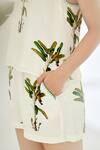 Buy_Nikasha_Off White 100% Crepe Banana Tree Print And Blanket Stitch Top And Short Set _Online_at_Aza_Fashions