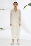 Nikasha_Cream Handwoven Jamdani Cotton Heart Collared Neck Wrap Dress _Online_at_Aza_Fashions
