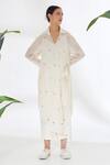 Buy_Nikasha_Cream Handwoven Jamdani Cotton Heart Collared Neck Wrap Dress _Online_at_Aza_Fashions