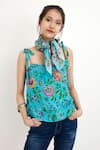 Buy_Nikasha_Blue Cotton Silk Printed Chintz Square Neck Tie-up Camisole Top _at_Aza_Fashions