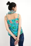 Shop_Nikasha_Blue Cotton Silk Printed Chintz Square Neck Tie-up Camisole Top _at_Aza_Fashions