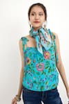 Nikasha_Blue Cotton Silk Printed Chintz Square Neck Tie-up Camisole Top _Online_at_Aza_Fashions