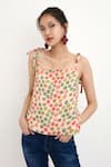 Buy_Nikasha_Beige Cotton Silk Printed Chintz Square Neck Polka Camisole Top _at_Aza_Fashions