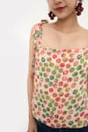 Shop_Nikasha_Beige Cotton Silk Printed Chintz Square Neck Polka Camisole Top _Online_at_Aza_Fashions