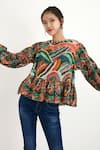 Buy_Nikasha_Multi Color Silk Lining 100% Hand Painted Wave Motifs Crew Top _Online_at_Aza_Fashions