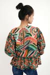 Shop_Nikasha_Multi Color Silk Lining 100% Hand Painted Wave Motifs Crew Top _at_Aza_Fashions